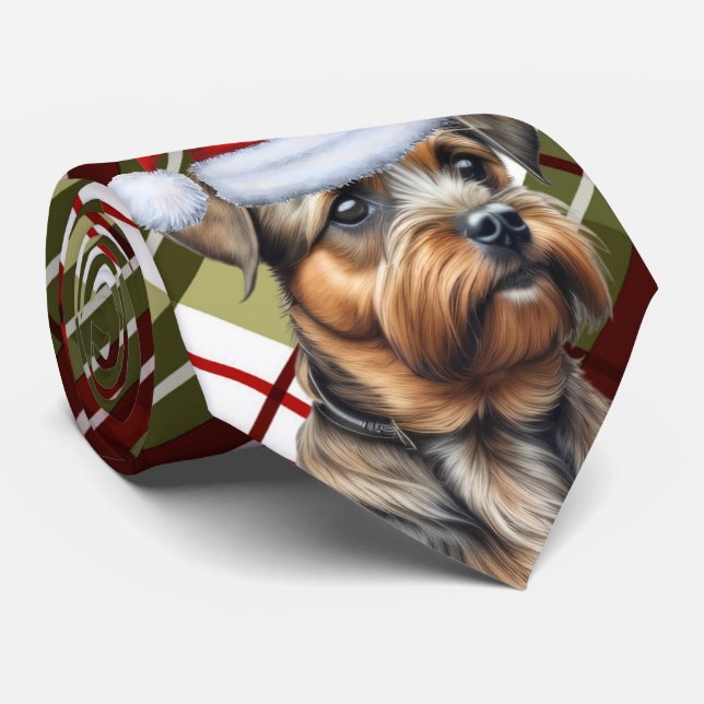 Border Terrier Red Green Kariert Holiday Weihnacht Krawatte (Gerollt)