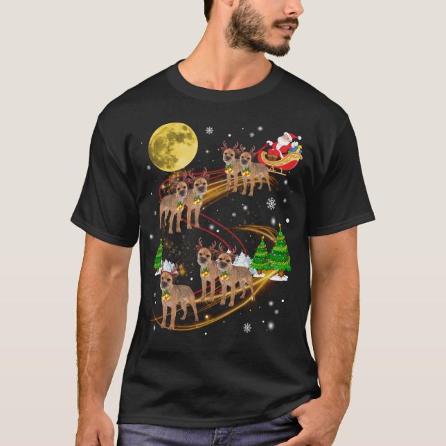 Border Terrier Rentier Christmas Dog Riding Santa T-Shirt (Vorderseite)