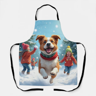 Border Terrier Schneeballkampf Weihnachtsbild Schürze
