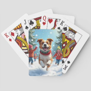 Border Terrier Schneeballschlacht Weihnachtsbild Spielkarten