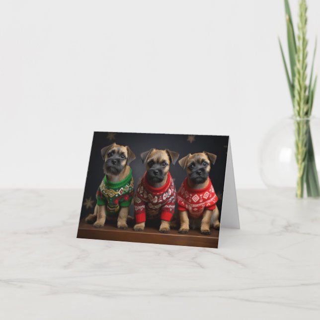 Border Terrier Welpen Weihnachtskarte Karte (Vorderseite)