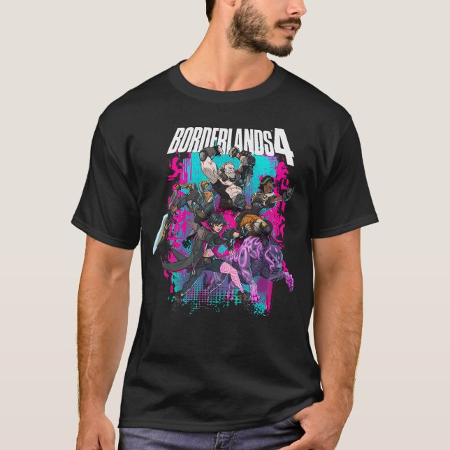 Borderlands 4 Farbige Helden Collage Graffiti T-Shirt (Vorderseite)