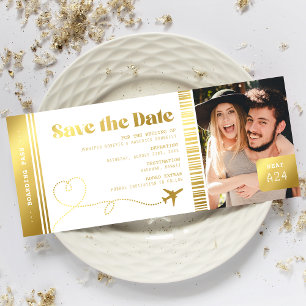 Bordkarte Faux Gold Save-the-Date-Ticket Save The Date