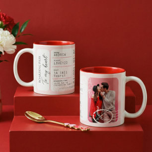 Bordkarte für das Liebesflugticket zum Valentinsta Zweifarbige Tasse