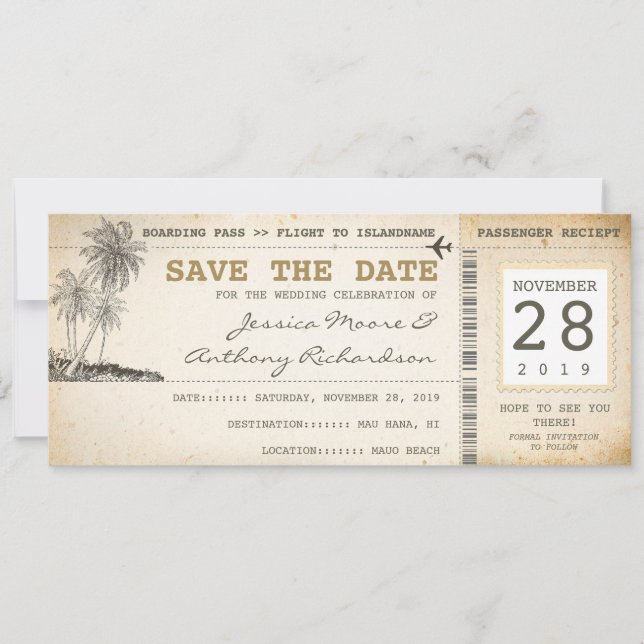 Bordkartentickets zum Speichern des Datums Save The Date (Vorderseite)