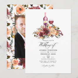 Bordo Peach Floral Wine Degustation Hochzeitsfeier Einladung