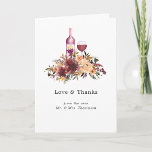 Bordo Peach Floral Wine Wedding Foto Dankeskarte