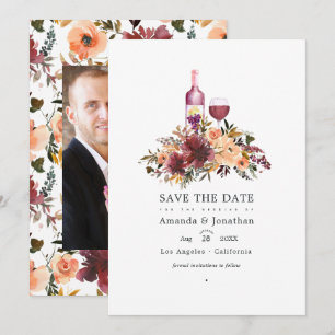 Bordo Pfirsich-Blumen-Weinverkostung Hochzeit Save The Date