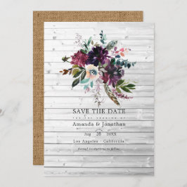 Bordo Violet Plum Floral Rustikale Bohemische Hoch Save The Date