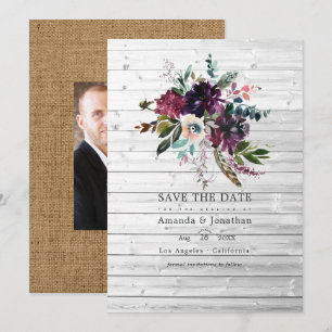 Bordo Violet Plum Floral Rustikale Bohemische Hoch Save The Date