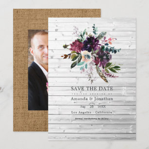 Bordo Violet Plum Floral Rustikale Bohemische Hoch Save The Date