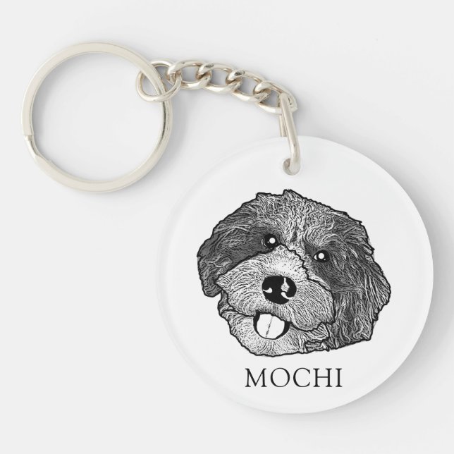 Bordoodle Dog Hand Zeichnend Personalisiert Schlüsselanhänger (Vorderseite)