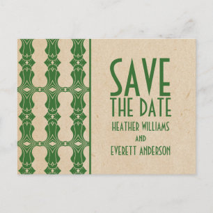 Bordure Art déco vert Enregistrer la date Carte po