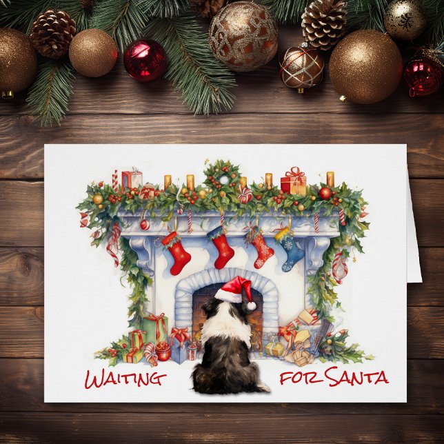 Bordure Collie Attendez Père Noël Cheminée de Noël (Créateur téléchargé)