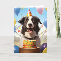 Bordure Collie avec carte d'anniversaire de gâteau