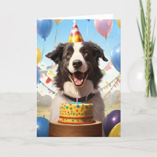 Bordure Collie avec carte d'anniversaire de gâteau
