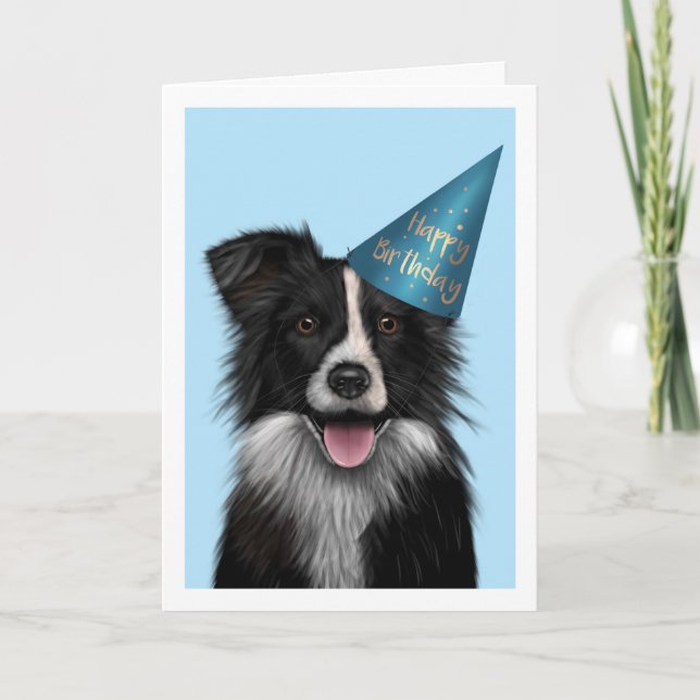 Bordure Collie Bleu Carte de voeux Anniversaire (Devant)