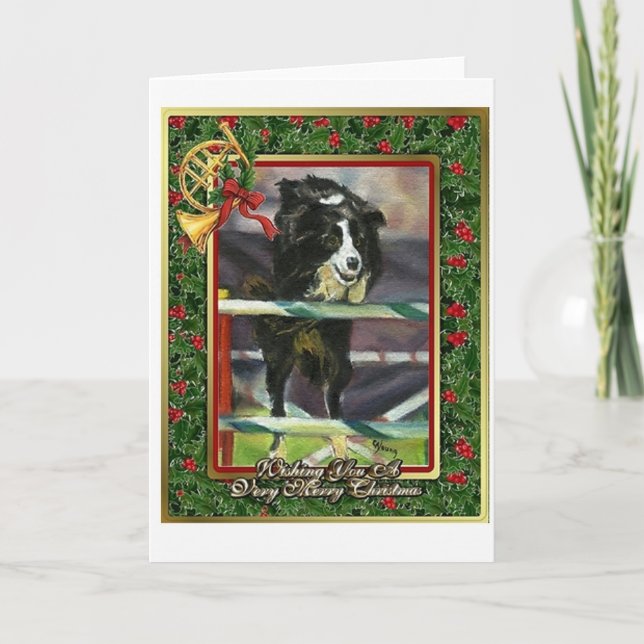 Bordure Collie Chien Blanc Carte de Noël (Devant)