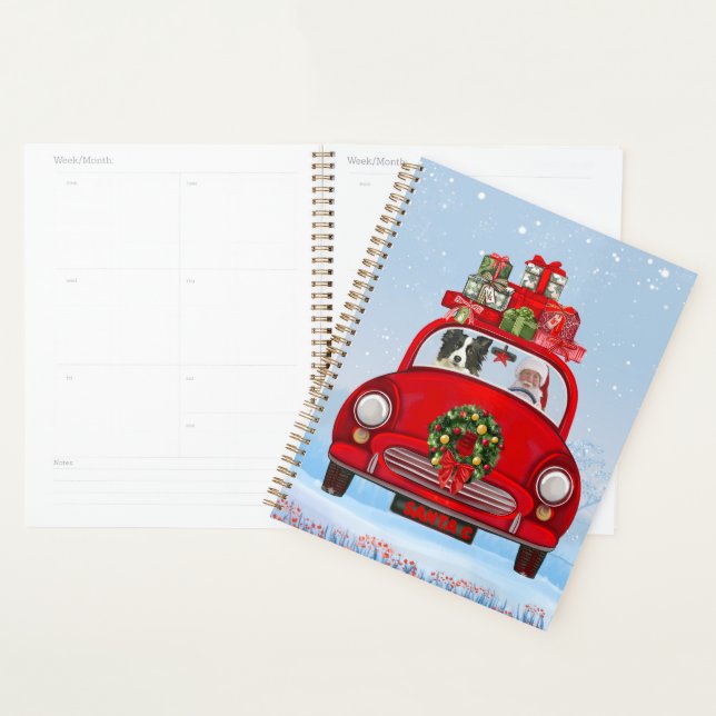 Bordure Collie Chien En Voiture Avec Le Père Noël (Devant avec enveloppe)