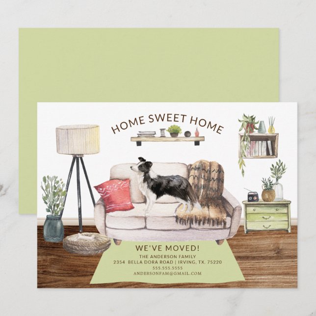 Bordure Collie Chien Faire-part de déplacement (Devant / Derrière)