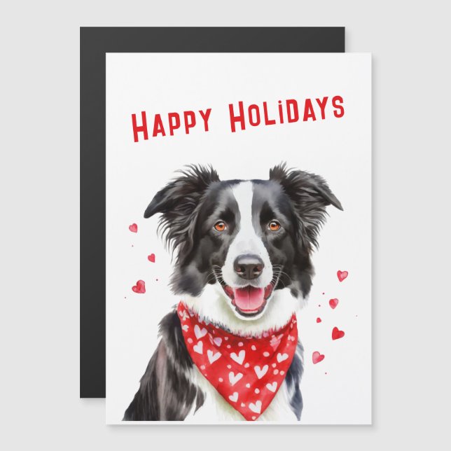 Bordure Collie Coeur rouge Bandana Carte de Noël (Devant / Derrière)