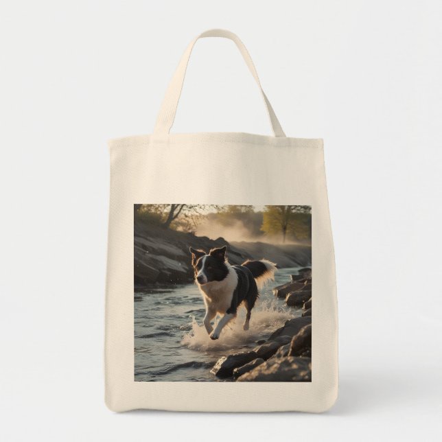 Bordure Collie Élégant Sac fourre-tout d'épicerie (Devant)