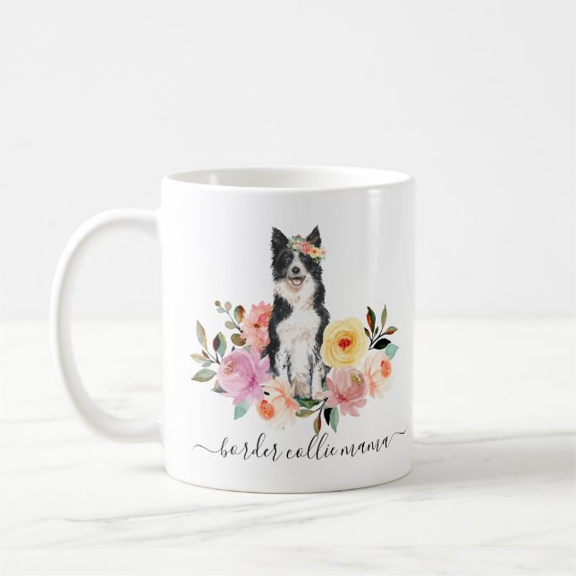 Bordure Collie Maman Floral Café Mug (Gauche)