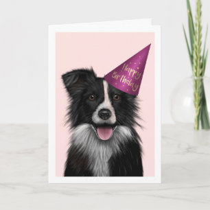 Bordure Collie rose Carte de voeux Anniversaire