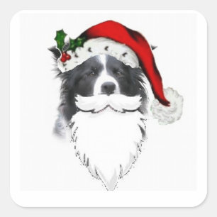 Bordure Collie Sticker de Noël~Père Noël Avec Beau
