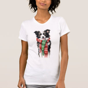 Bordure Collie T-shirt femme de Noël - Festive