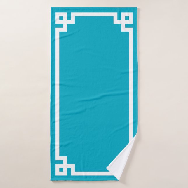 Bordure de clé grecque Azure et White (Serviette de bain)