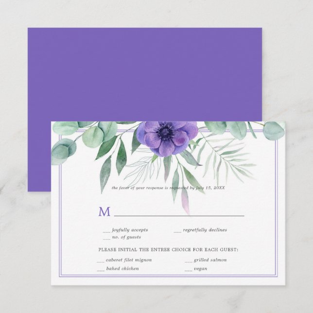 Bordure de verdure d'anémone violette RSVP (Devant / Derrière)