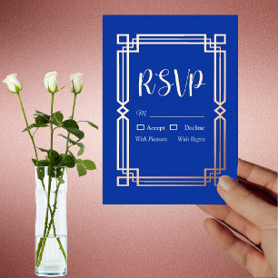 Bordure d'or Rose moderne sur carte RSVP bleu mari