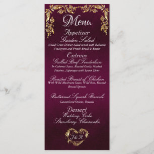 Bordure d'or sur le menu Mariage Plum