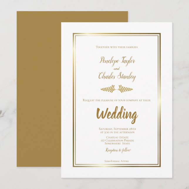 Bordure faire-part de mariage Elegant Or (Devant / Derrière)