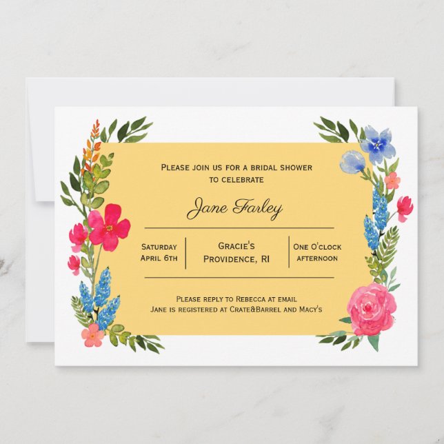Bordure fleur sauvage avec invitation jaune (Devant)