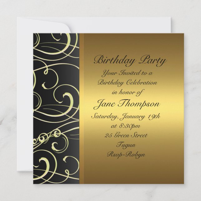Bordure latérale Gold/Black Swirl Invitation d'ann (Devant)