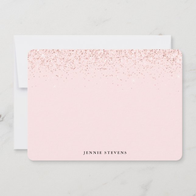 Bordure Pailletée, Carte Personnalisée Rose Blush (Devant)