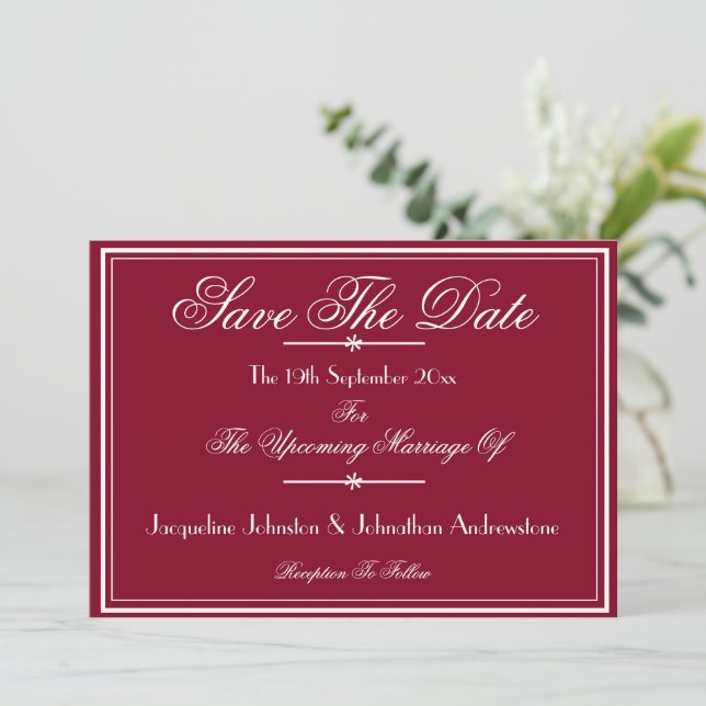 Bordures de script chic blanc bordeaux pour carte  (Debout devant)