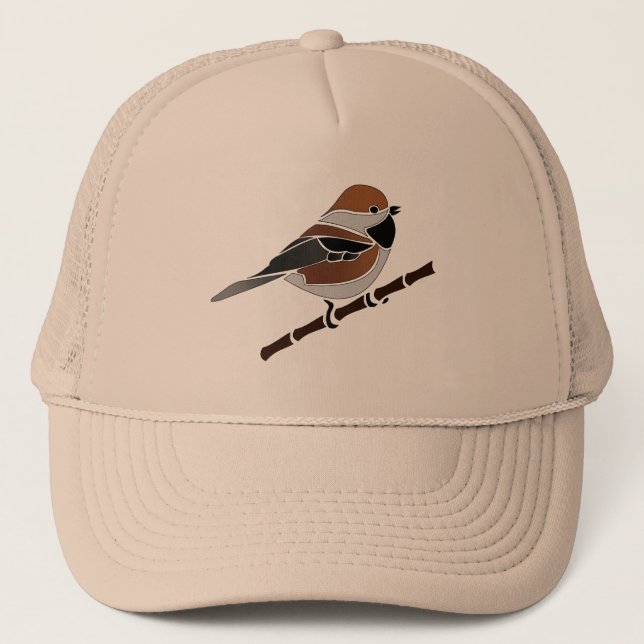 Boreal Chickadee Bird Illustriert Truckerkappe (Vorderseite)