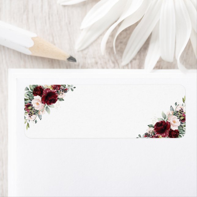 Borgundy Blush Pink Floral Wedding Blank Address (Insitu)