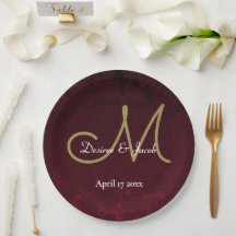 Borgundy Gold White Floral Wedg Monogram