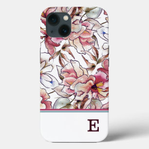 Borgundy Pink und Blue Floral Monogram Wasserfarbe Case-Mate iPhone Hülle