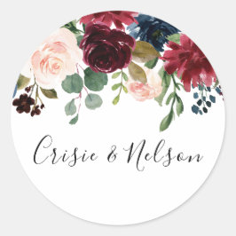 Borgundy Red Wine Floral Wedding Party Runder Aufkleber