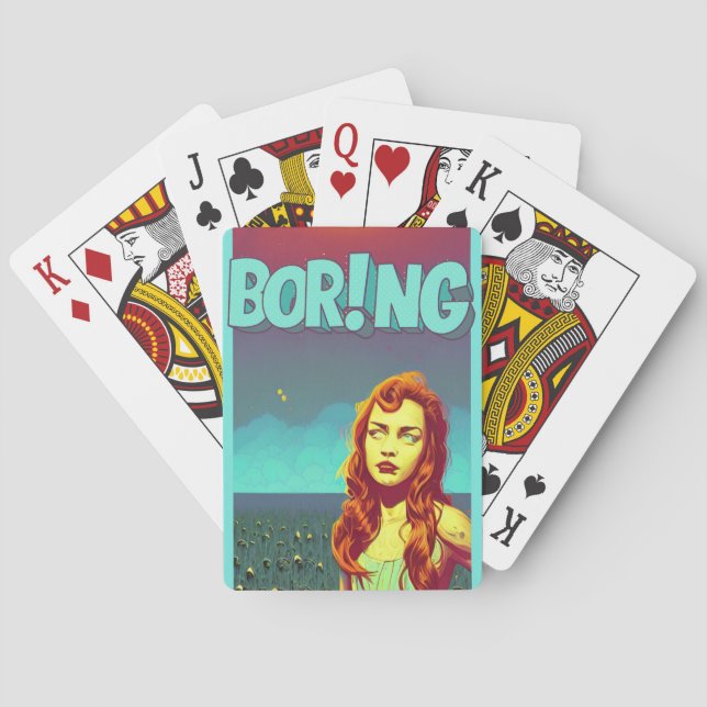 Boring pop art redhead woman  trifold wallet spielkarten (Rückseite)