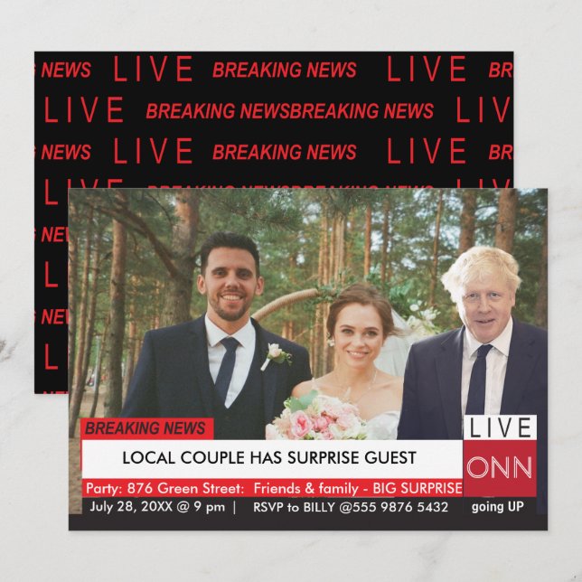 Boris Johnson WEDDING GUEST Funny TV News Einladung (Vorne/Hinten)