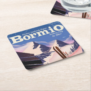 Bormio, Sondrio, Lombardei, Italien Skiplakat. Rechteckiger Pappuntersetzer