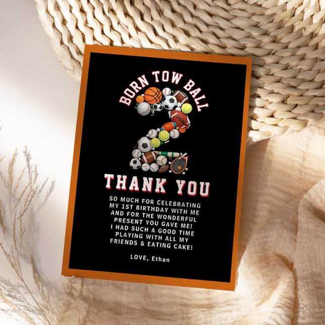 Born 2 Ball Sport Themed Boy 2nd Birthday Party Dankeskarte (Born 2 Ball Sport Themed Boy 2nd Birthday Party Thank You Card
)