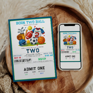 Born 2 Ball Sport-Themen-Party zum 2. Geburtstag f Einladung