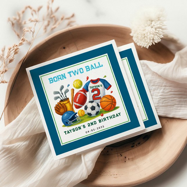 Born 2 Ball Sports Theme Boy’s 2nd Birthday Party Serviette (Von Creator hochgeladen)